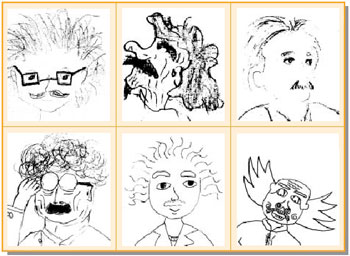 圖一 國小高年級學生所畫出愛因斯坦外表形象的例子