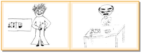 圖四 國中一年級學生所畫出愛因斯坦工作情形的例子