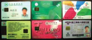 圖一 各種智慧卡（依序為健保卡、自然人憑證卡、
