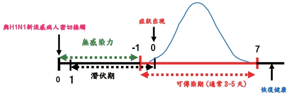 圖四　新型流感的潛伏期和傳染期兒童病例之可感染期可能較成人長