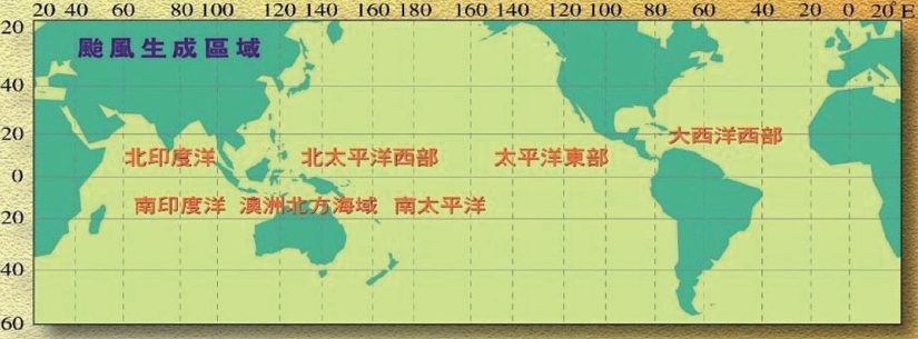 圖一　颱風生成區域及名稱